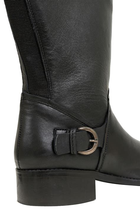 Black Knee High Leather Riding Boot With Buckle Trim And Xl Cain Eee Fit