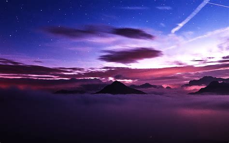 Download Wallpaper 2560x1600 Mountains Peaks Clouds Starry Sky
