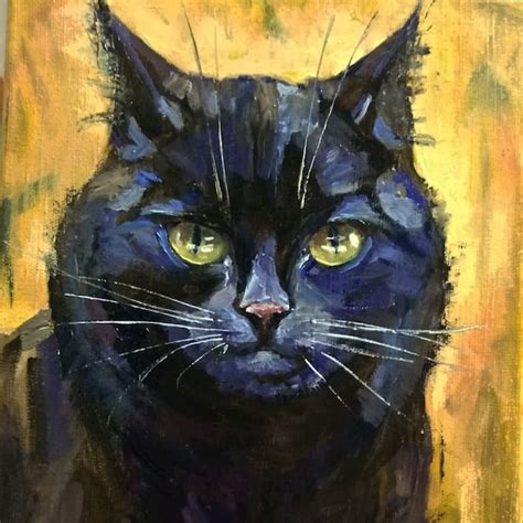 Black Cat Painting Etsy