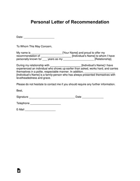 Free Personal Letter Of Recommendation Template For A Friend With