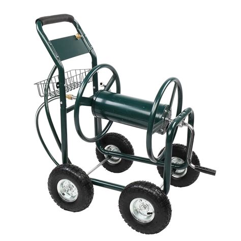 Garden Hose Reel Cart 4 Wheels Portable Garden Hose Reel Cart With Storage Basket Rust