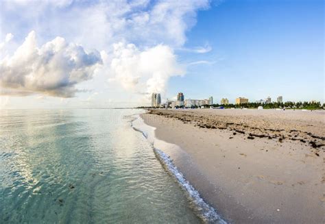 Clouds On Ocean Skyline During Sunset At South Beach Miami Stock