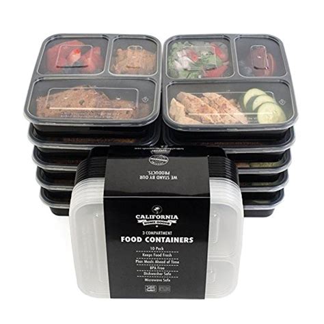 3 Compartment Reusable Plastic Food Storage Containers With Lids Microwave And Dishwasher
