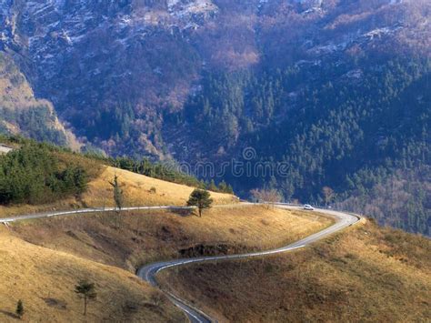 Road Turn Around A Mountain In The Basque Country Natural Park Stock
