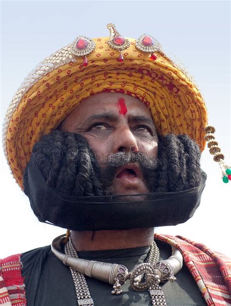 Indian Man Presenting His Famous Long Mustache During Camel Festival In Rajasthan Editorial