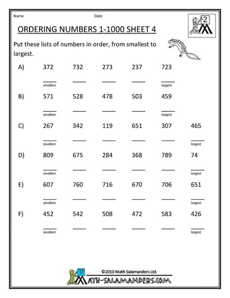 Ordering Numbers 1 10 Worksheet