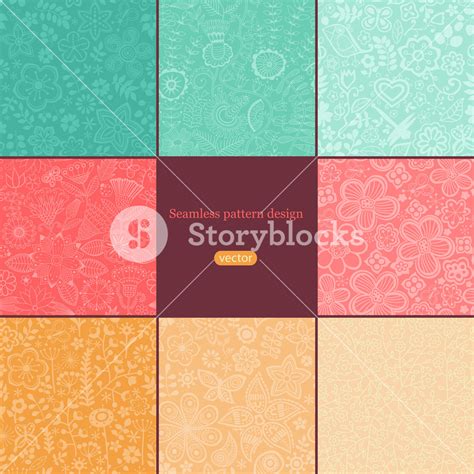 Set Of Eight Colorful Floral Patterns Seamlessly Tilingseamless