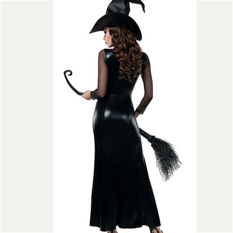 adult black wet look pvc evil witch halloween cosplay costume n17940