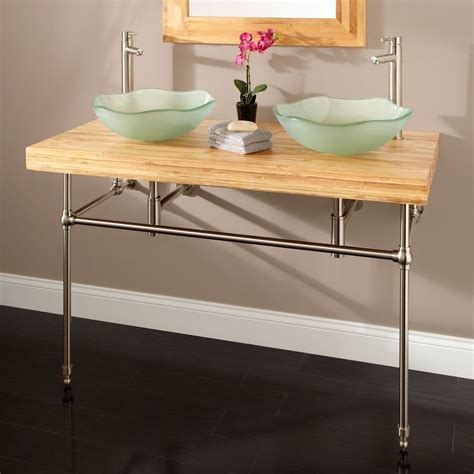 48 Bamboo Double Console Vanity For Vessel Sinks Bathroom Sinks