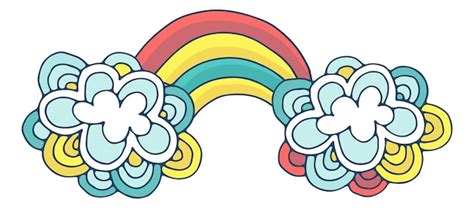 arco iris con estilo de dibujos animados de nubes resumen símbolo dibujado a mano de colores