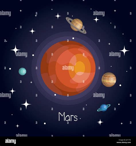 Planet In Space With Stars Shiny Cartoon Style Vector Illustration