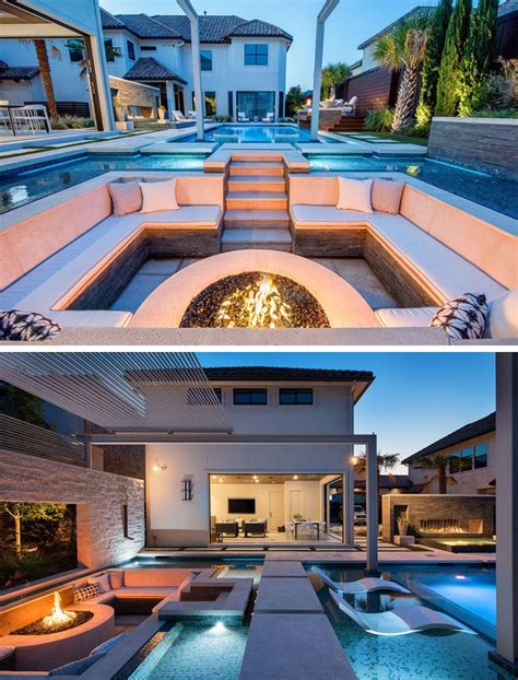 This Modern And Luxurious Swimming Pool Has A Spa With A Fireplace A