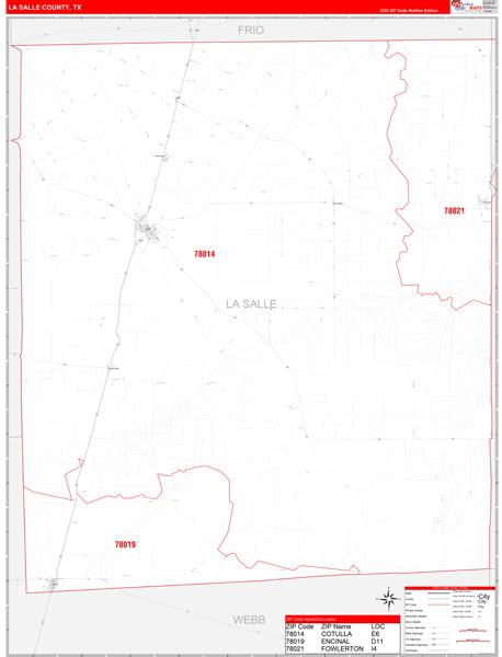 La Salle County Tx Zip Code Wall Map Red Line Style By Marketmaps