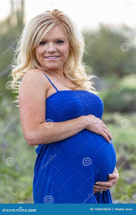 Pregnant Blonde Model In The American Southwest Desert Stock Image