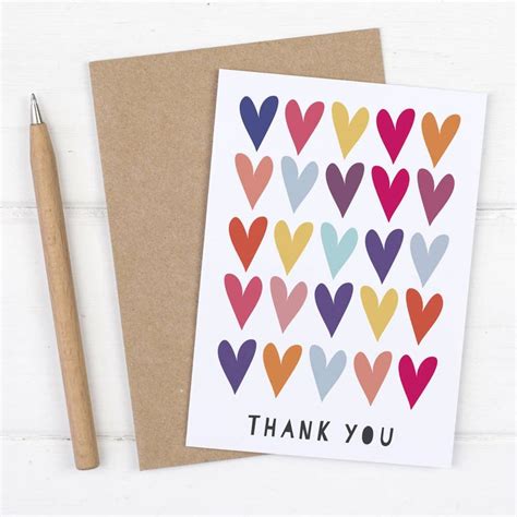 Colourful Hearts Thank You Card Pack By Russet And Gray Thank You