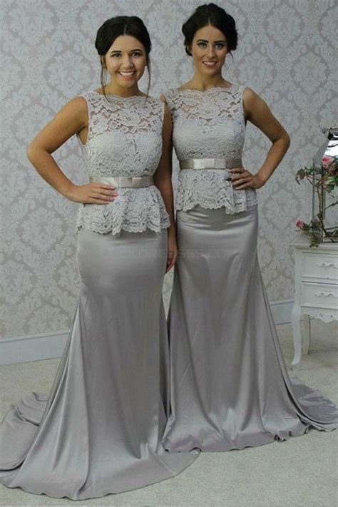 Outfits for wedding guests don't need to be a challenge. Long Silver Mermaid Lace Wedding Guest Dresses Bridesmaid ...