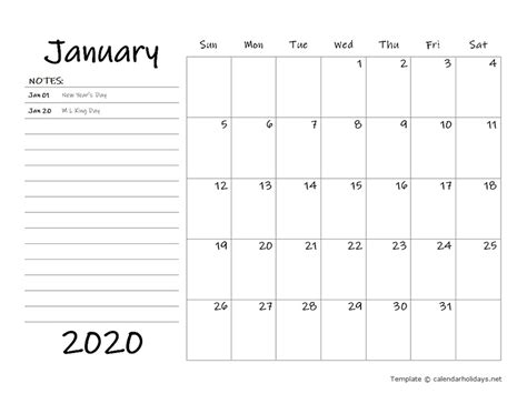 2020 Monthly Template