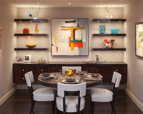 Floating shelves get the job done, look more modern, and take up minimal space. Wall Mounted Shelves In Dining Room Design, Pictures ...