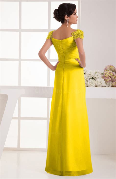 Yellow With Sleeves Bridesmaid Dress Chiffon Trendy Floor Length Amazing Classic