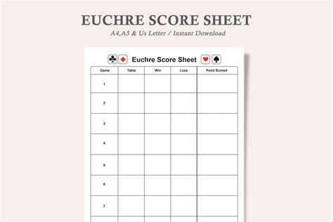 Euchre Score Sheeteuchre Score Card Graphic By Watercolortheme