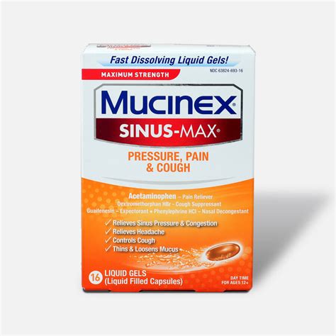 Mucinex Sinus Max Liquid Gels Pressure Pain And Cough 16 Ct