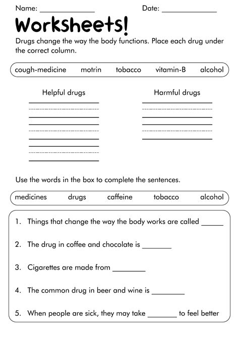 Printable Substance Abuse Worksheets For Kids