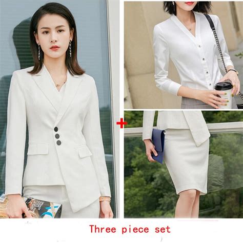 Winter White Elegant Office Lady Business Suits Female 2 Two Piece Set