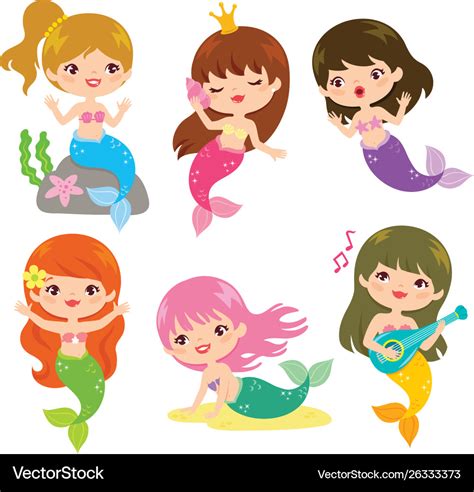 Colorful Mermaid Clipart Set Royalty Free Vector Image