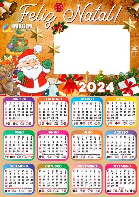 Moldura Calendário 2024 Feliz Natal Papai Noel E Rena Png Imagem Legal