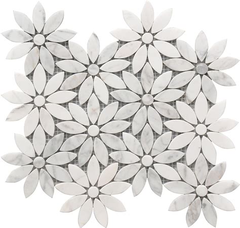 10x12 white daisy flower pattern marble mosaic tile roca tile