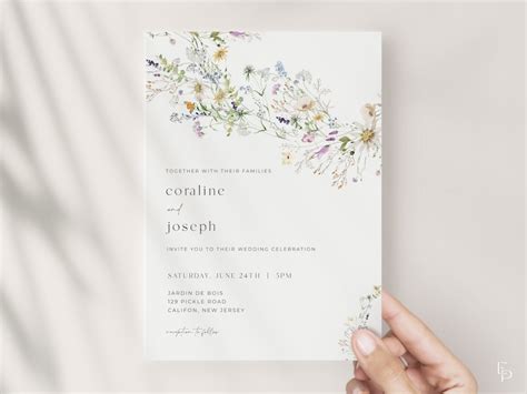 Prairie Wildflower Wedding Invitation Template Chloe Etsy