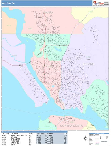 Vallejo California Wall Map Color Cast Style By Marketmaps