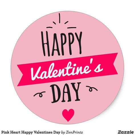 Pink Heart Happy Valentines Day Classic Round Sticker In 2021 Happy Valentines