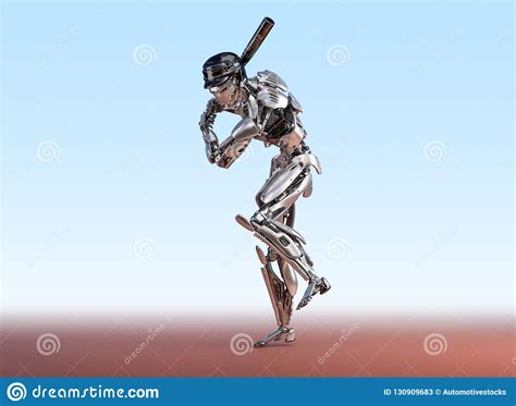 Baseball Player Robot Human And Cyborg Robotic Integration Concept