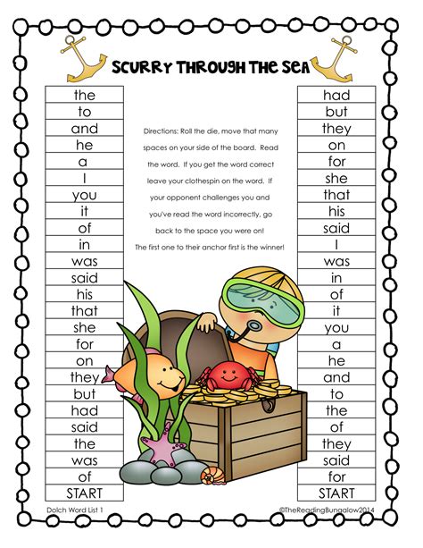 Scurry Through The Sea Is A Fast Pace Dolch Word List Partner Game That