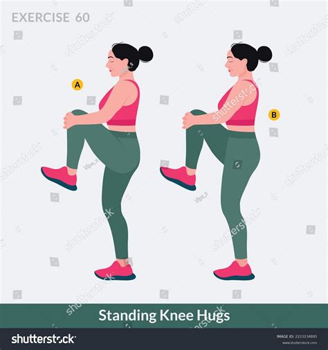 Standing Knee Hugs Exercise Woman Workout Stock Vector Royalty Free