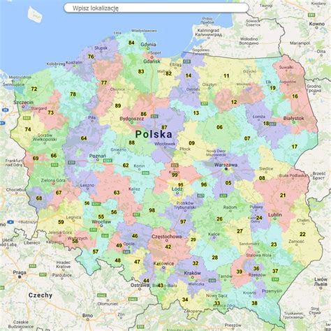 Mapa Polski Kody Pocztowe Kraków Mapa