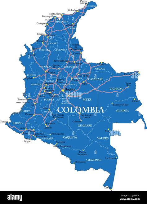 Highly Detailed Vector Map Of Colombia With Administrative Regions