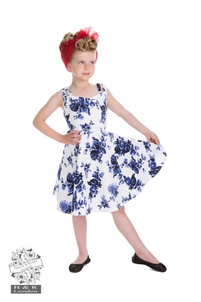 Girls Blue Rosaceae Swing Dress Hearts And Roses London
