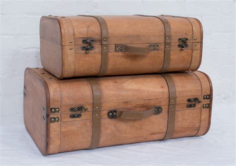 Set 2 Wooden Suitcases Large Furniture Road