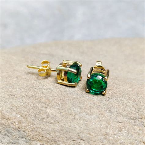 Lab Created Emerald Stud Earrings 925 Sterling Silver Etsy