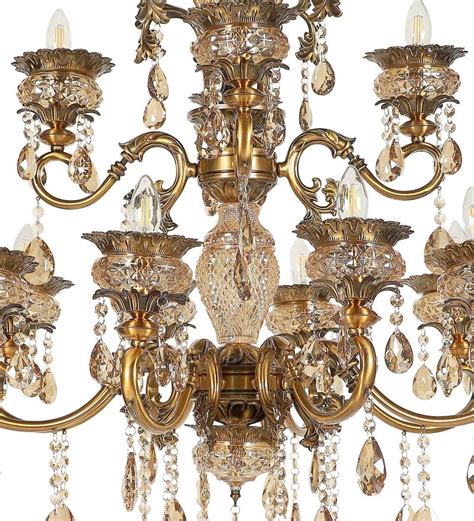 Buy Antique Gold 12 Lights Metal And Crystal Chandelier By Stello Online