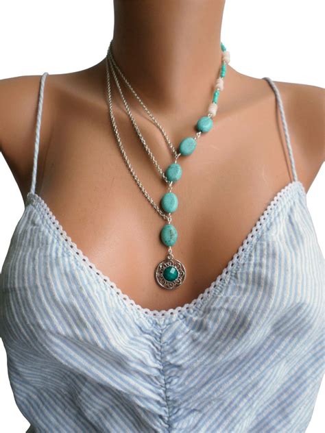 Abstract Turquoise Necklace Lariat Turquoise Statement Necklace