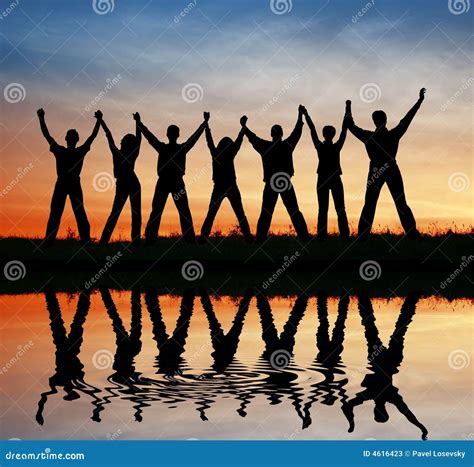 Silhouette Friends Sunset Water Stock Image Image Of Female Friends
