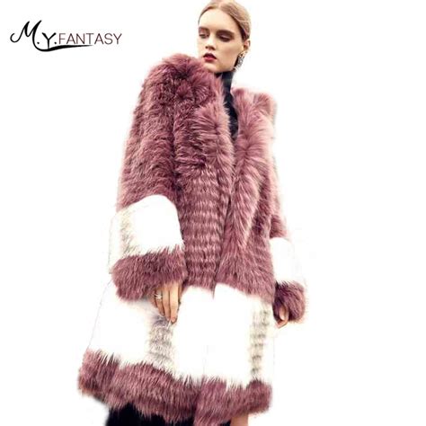 M Y Fansty Women S Winter V Neck Contrast Color Real Fox Fur Coats Full Sleeve Loss Fox Fur