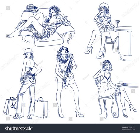 Outline Drawing Of Sexy Girls Stock Vector Illustration 53191171 Shutterstock