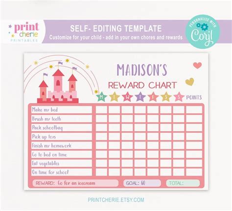 Editable Princess Castle Reward Chart Printable Princess Etsy