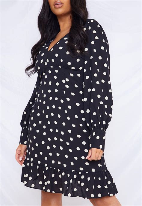 Missguided Plus Size Black Polka Dot Frill Hem Mini Dress Dresses