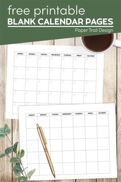 Free Printable Blank Calendar Template Paper Trail Design