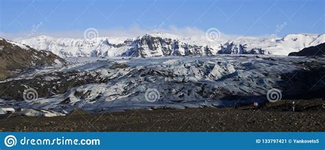 Huge White Glacier In The Background Mountains Stock Image Image Of